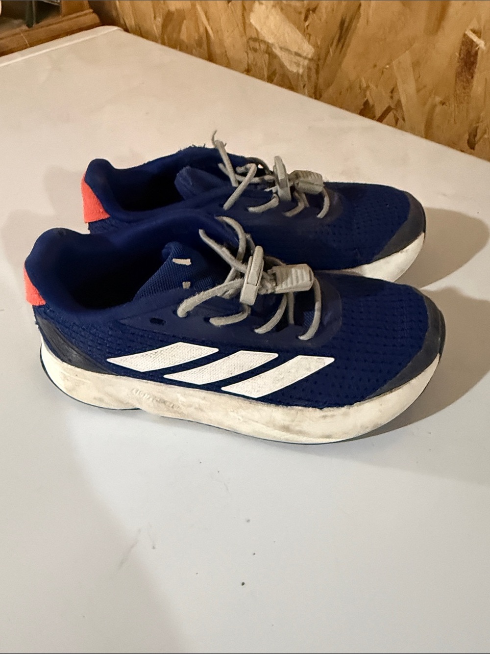 adidas Kids Navy Blue and White Sneakers with Coral Heel Accent